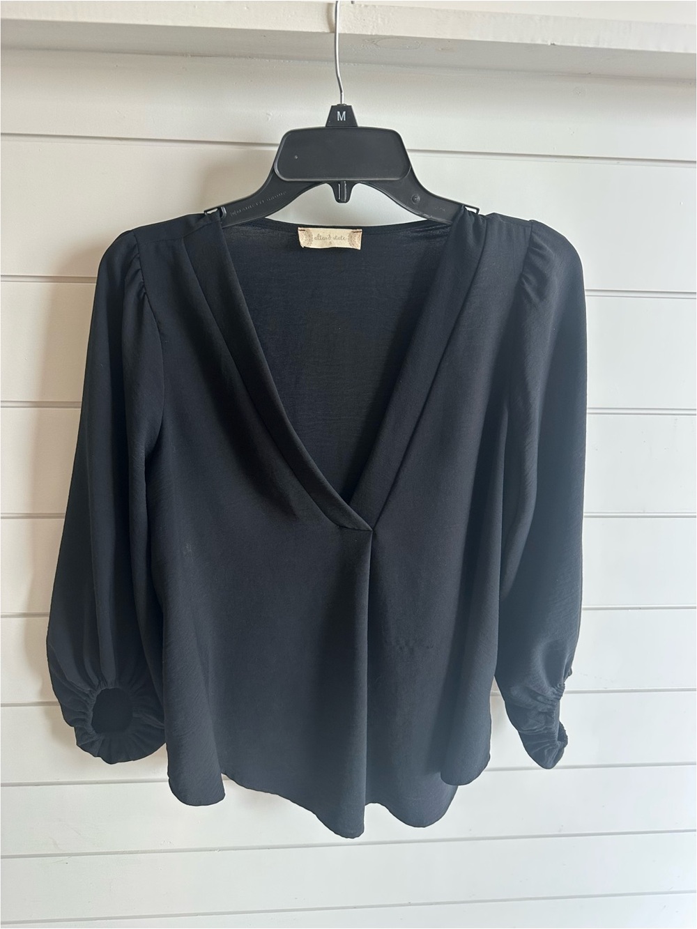 Altar'd State Black V-Neck Puff Sleeve Blouse